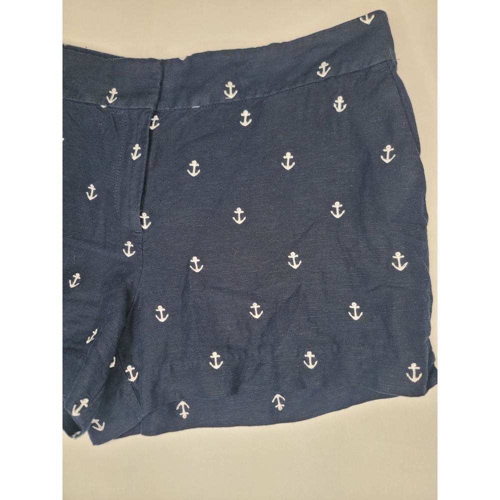 LOFT Anchor Print Shorts Womens Size 10 Navy Blue Linen Blend Nautical Coastal - Picture 3 of 9